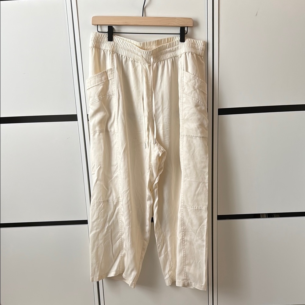 CALIA Cream Cargo Pants with Relaxed Fit and Elastic Waist